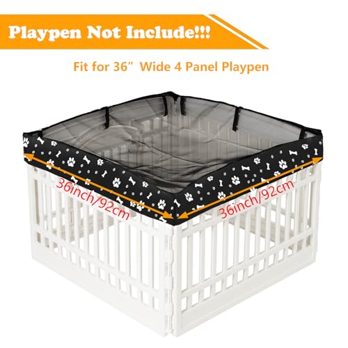 Dog Playpen Mesh Top Cover for 36" Inch Pet Playpen with 4 Panels, Dog Crate Cover Pet Tent Puppy Play Pen Cover, Ideal for Indoor/Outdoor Use. Note: Playpen Not Included (Black) - color: Black