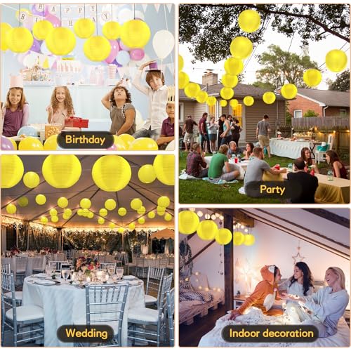 KNONEW 10 Pack 10‘’ Yellow Outdoor Silk Lanterns Decorative Party Hanging Waterprooof Chinese Round Lanterns for Weddings, Birthdays, Parties Decoration (No Light Bulbs Included) - color: Yellow, size: 10Pcs