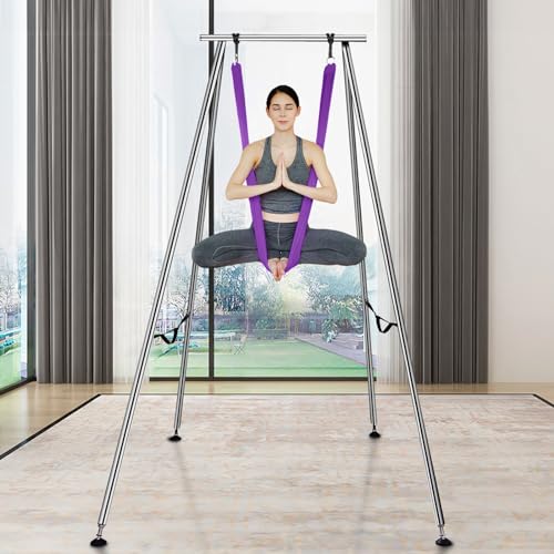 VEVOR Yoga Stand Frame, Max 441-551 lbs Load Swing Stand, Triangular Structure Aerial Rig, Aerial Silk Stands with Yoga Hammock, Standard & Height-Adjustable Version - color: Purple, style: Standard Version