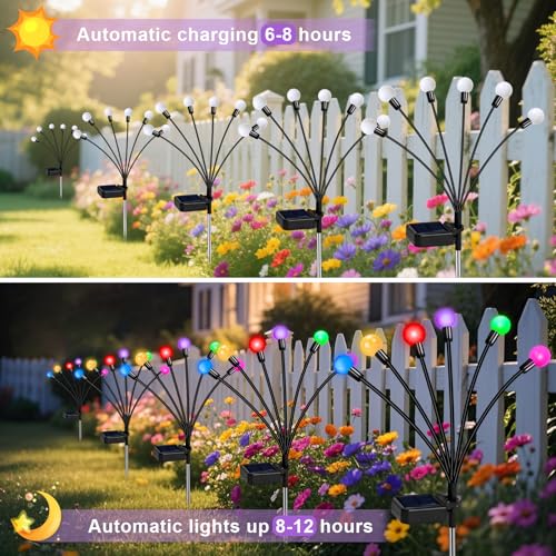 Solar Garden Lights Outdoor Decor, 24 LEDs Solar Firefly Light, Multicolor Changing RGB Swaying Lights Outdoor Waterproof, 4 Pack 6 Heads Christmas Garden Decorative for Yard Patio Pathway Lawn Decor - color: Multicolor, size: 4 Pack 24 LED