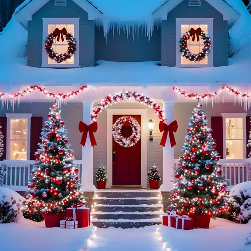 75.8 FT 200 LED Red and White Christmas Lights Outdoor Indoor, Timer & Memory Function & 8 Modes, Extendable Green Wire, Waterproof Fairy Twinkle Lights for Xmas Tree Holiday Party Garden Yard Decor - color: Red & White, size: 200LED