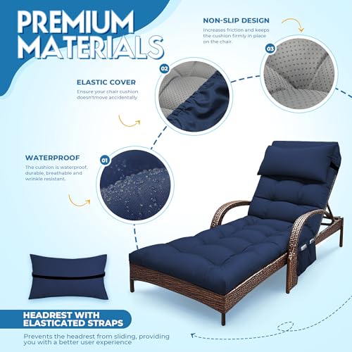 Outdoor Chaise Lounge Chair Cushion, Waterproof Outdoor Chair Cushions for Patio Furniture, 71 x 21 x 4 Inches Replacement Chaise Lounge Cushion with Ties (Blue) - color: Blue