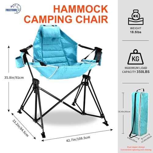 Hammock Camping Chair Folding 350lbs Foldable Portable Rocking Chairs for Adults Outside Swinging Camp with Stand Lawn Garden Hanging Outdoor - color: Sky Blue