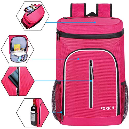 FORICH Soft Cooler Backpack Insulated Waterproof Backpack Cooler Bag Leak Proof Portable Small Cooler Backpacks to Work Lunch Travel Beach Camping Hiking Picnic Fishing Beer for Men Women - color: Rose Red