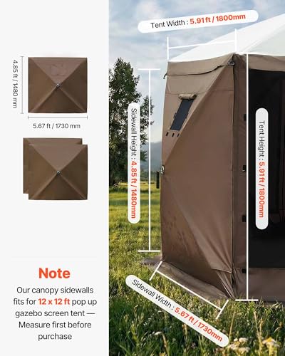 VEVOR 12x12ft Pop Up Gazebo Sidewalls with Window, 3 Solid Waterproof Panels, UV Protection, Wind & Sun Privacy Walls for Outdoor Events, Compatible with Clam, Escape & COBIZI Gazebo Screen Shelters - color: Brown, size: 3 Gazebo Sidewalls for 12ft Gazebo