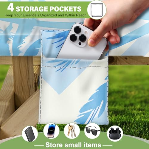 Fitted Picnic Table Cover with Bench Covers, Windproof Vinyl Table Cloths Outside Camping Cooking Backyard Furniture Seat Cushion Tablecloth Activities Party Decor Decorations Para Acampar Equipment - color: Blue Coconut Tree, size: 96in