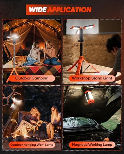 Saker Portable Camping Light with Stand 73inch 20000mAh Rechargeable LED Work Lights 3200 Lumen 4000/6500K Emergency Lights for Camping, Garage, Outdoor Work, Power Outages, Fishing LD18