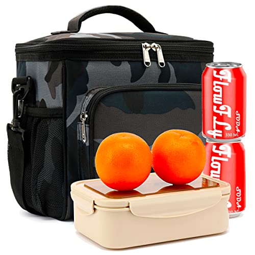 FlowFly Insulated Reusable Lunch Bag Adult Large Lunch Box for Women and Men with Adjustable Shoulder Strap,Front Zipper Pocket and Dual Large Mesh Side Pockets,BlackCamo - color: BlackCamo
