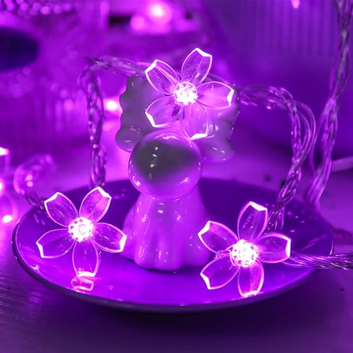 Cute Flower String Lights, USB & Battery Lighted Decorative Fairy Cherry Blossom Indoor Bedroom Tree Branches Hanging, Novelty Floral Lamp for Christmas Easter Wedding Party Birthday Decor (Purple) - color: 10ft Purple Flower Lights