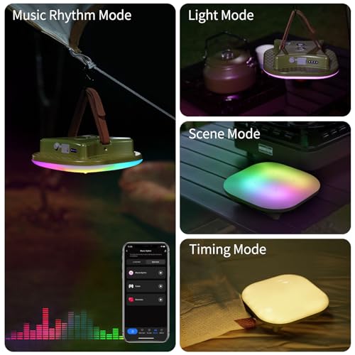 Camping Lantern Rechargeable,LED Smart Light Bluetooth Control by Tuya APP,Music Sync RGB LED Camping Lights,16500mAh Outdoor Light with Magnet Base,16 Million DIY Colors Tent Lights ly01