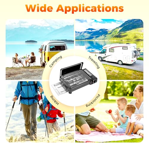 Portable Gas Grill Butane Stove, Camping Stoves with Grilling Net & Carry Case, Tabletop BBQ Grill Butane Camping Stove, Outdoor Gas Stove for Camping, Travel, Trekking