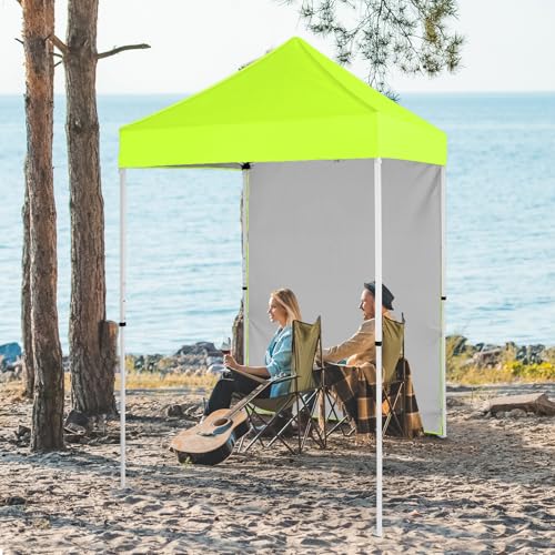 EAGLE PEAK Pop up Canopy 5x5, Outdoor Portable Canopy Tent with One Removable Sunwall, Carry Bag Included, Neon Green - color: Fluorescent Green