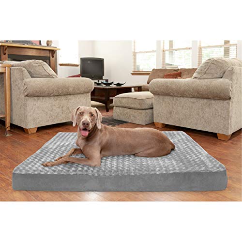Furhaven Cooling Gel Dog Bed for Large Dogs w/ Removable Washable Cover, For Dogs Up to 125 lbs - Ultra Plush Faux Fur & Suede Mattress - Gray, Jumbo Plus/XXL - color: Ultra Plush Curly Faux Fur (Gray), size: Jumbo Plus