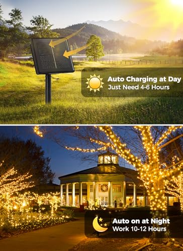 Solar String Lights Outdoor, 2 Pack Total 80FT 200 LED Solar Powered String Lights with 8 Lighting Modes, Waterproof Patio Lights, Solar Lights for Outside Tree Garden Balcony Gazebo Party, Warm White - color: Warm White, size: 40 FT 2Pack