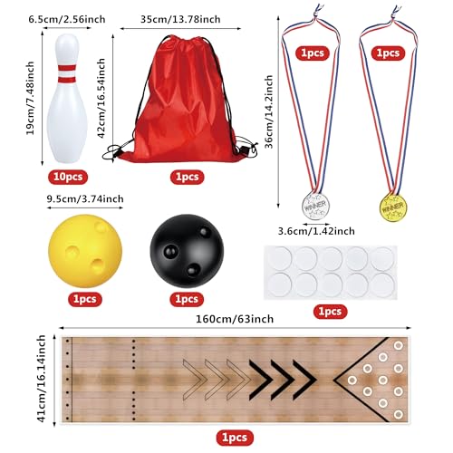 Mini Bowling Set Indoor Outdoor Indoor Bowling Set with Guide Arrow Mat Gold and Silver Medal Backpack Dispensing - color: White
