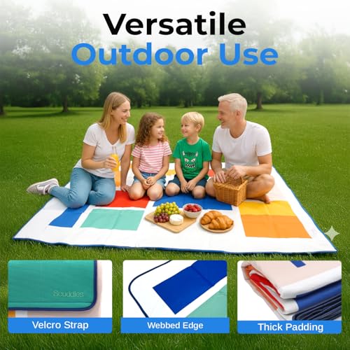 scuddles Extra Large Picnic Blanket – 80" x 80" Waterproof Outdoor Mat with Soft 3-Layer Comfort, Foldable Design & Carry Strap for Beach, Camping, Parks, Hiking & Family Picnics - color: Green
