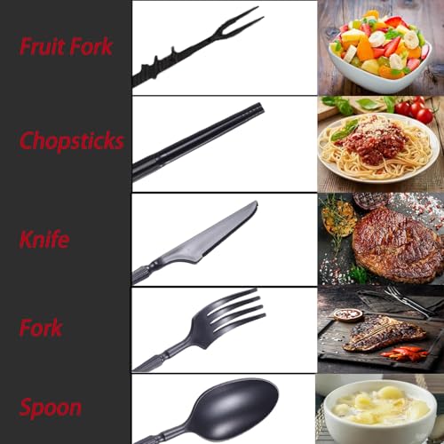 Wheat Straw Portable Utensils with Case, Reusable Travel Cutlery Set - Plastic for Work School Adults or Daily Use Lunch Box Utensil Set (Black) - color: Black