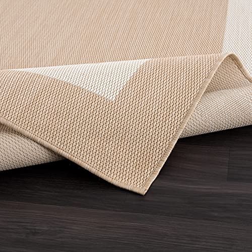 CAMILSON Outdoor Rug 9x12, Large Modern Outside Rugs for Patios Porches Waterproof Durable Washable Non-Shedding, Easy-to-Clean Indoor Outdoor Area Carpet (9 x 12, Bordered - Beige/White) - color: Bordered - Beige / White, size: 9' x 12' (Rectangular)