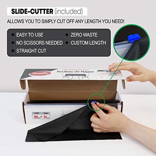 Neatiffy Disposable Plastic Table Cloth Roll | 54 in x 108 Ft Waterproof Tablecloth | Table Cover for Rectangle, Square, Round Oval Tables | Picnic, Party, Banquet, Birthdays, Weddings - Black - color: Black
