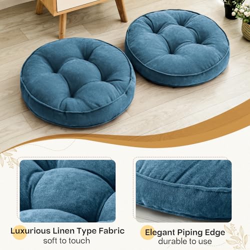 1 MIDDLE ONE Floor Pillow Set of 2, Memory Foam Floor Cushions for Adults, Large Meditation Pillow for Sitting, 22 x 22 Inches (Round | Navy) - color: Round | Navy