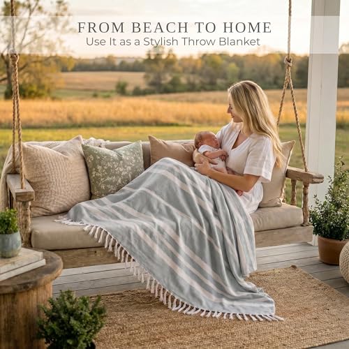ZICOTO Beautiful Extra Large Beach Blanket with Tassels - Soft Oversized Turkish-Style Beach Towel for Relaxing Beach Days with the Whole Family - Lightweight Quick-Dry Picnic Blanket for Adults - color: Blue