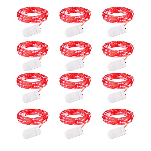 Brightown 12 Pack LED Fairy Lights, Waterproof, Red, 7 Feet, 20 LEDs, Battery Operated, Flexible Silver Wire, Safe, Energy Saving, Long-Lasting, Indoor and Outdoor Use - color: Red, size: 12 Pack