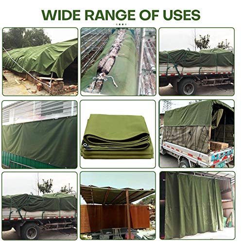 Boshen 16oz Canvas Tarps Heavy Duty Finished Size 16 x 20FT Outdoor Multipurpose Tarps UV/Tear/Wear Resistant Tarpaulin Green Tarp Cover for Car Boat Camping Firewood, w/Grommets - size: Finished Size: 16x20FT