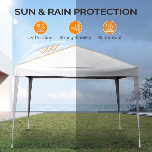 VINGLI 10x10 Pop Up Canopy Tent, Outdoor Tent Canopy Foldable Portable Canopies for Camping, Patio, Parties, EZ Up Gazebo Canopy with Carry Bag (White) - color: White, size: 10x10