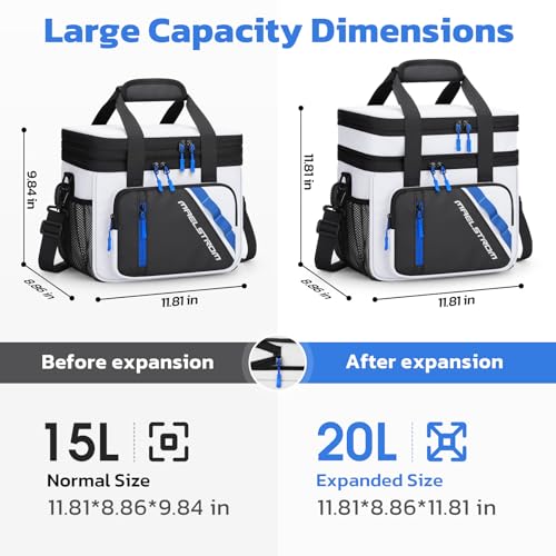 Maelstrom Lunch Box, 20L Insulated Lunch Bag for Men Women, Expandable Double Deck Leakproof Cooler Bag with 6 Pockets, Reusable Lunch Tote Bag for Work, Picnic, Travel, White - color: White