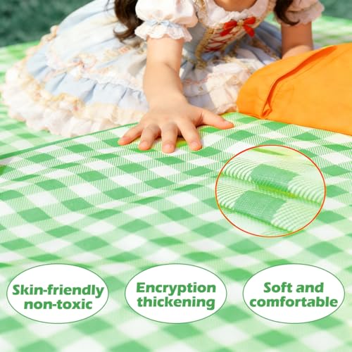 Large Picnic Outdoor Blanket, 40''x60'' Waterproof Sand Beach Mat, Foldable Blankets Gingham Picnic Mat for Beach Camping Grass Lawn Park Hiking Travel Accessories Family Concerts (Green White) - color: Green, size: 40''x60''