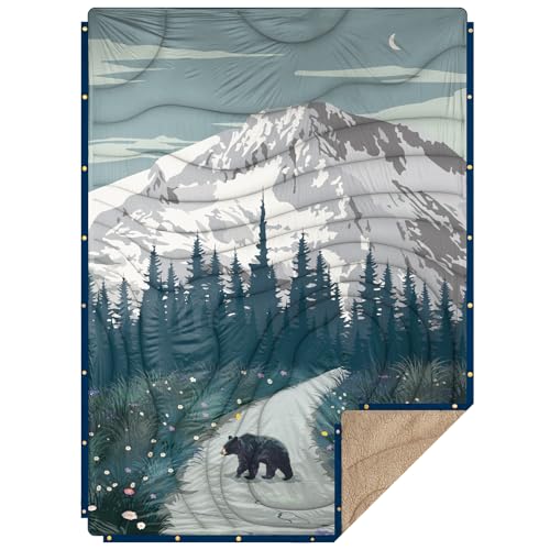 Outdoor Camping Blanket with Sherpa Lining, Extra Warm Thick Camp Blankets and Puffy Ultralight Soft Poncho DWR Camping Quilt for Cold Weather, Adventure, Sleeping, Backpacking 78"x 56" - color: Ridge Exploration, size: 78 x 56 inches