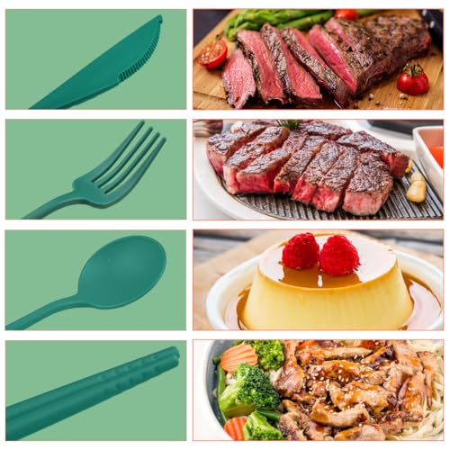 4 Sets Reusable Utensils Set with Case,Camping Cutlery Set Travel Silverware Set with Case Lunch Utensils Set for Work,Utensil Sets for Lunch Picnic Daily Use Outdoor (Darkgreen) - color: Darkgreen