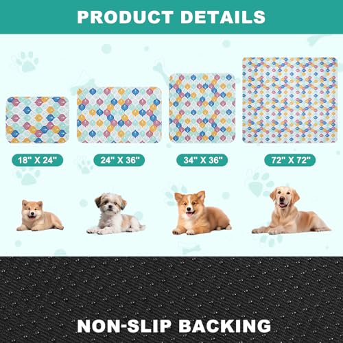 Washable Pee Pads for Dogs, Stylish Absorbent Reusable Training Dog Pads, Non-Slip and Leak-Proof Puppy Pads, Potty Pads for Crates, Whelping, Playpen, Bed and Floors, Bohemian Pattern 72" x72" - color: Colorful, size: 72" x 72" 1PACK
