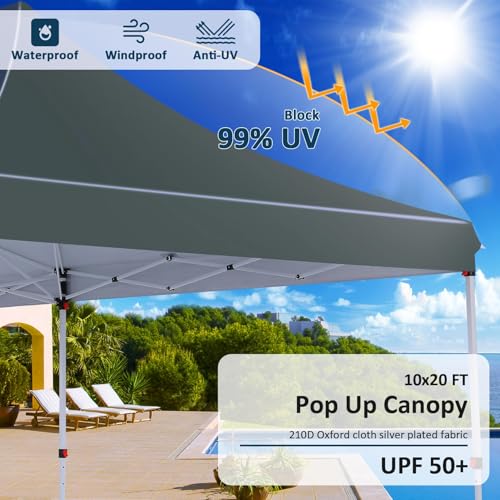 COBIZI 10x20 Pop Up Canopy with 6 Sidewalls, Conical Party Tent 10x20 with 3 Adjustable Height Waterproof, UV-Resistant with Carry Bag, Sandbag, Stake, Ropes for Parties, Commercial (Frame Upgraded) - color: Light Gray, size: 10x20FT