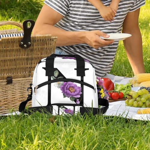 Letter N Insulated Lunch Bag for Women Men Reusable Waterproof Lunch Box Cooler Tote Bag One shoulder portable meal bag Portable Adult Lunchbox for Work Picnic Hiking Beach - color: Letter N
