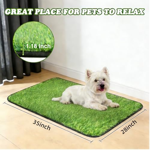 28" x 35" Large Grass Pad for Dogs Potty, Artificial Grass, Soft Fresh Dog Potty Training Rug, Dog Pee Pad, Pet Feeding Mat, Waterproof, Easy-Clean Rubber Backing Indoor/Outdoor