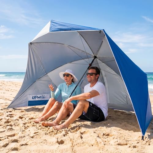 UPWELL Beach Tent Easy Set Up Canopy Sun Shelter Shade with UPF 50+UV Protection Portable Beach Umbrella Outdoor Sunwall with Sand Pockets for Fishing Backyard Camping(Navy Block) - color: Navy Block