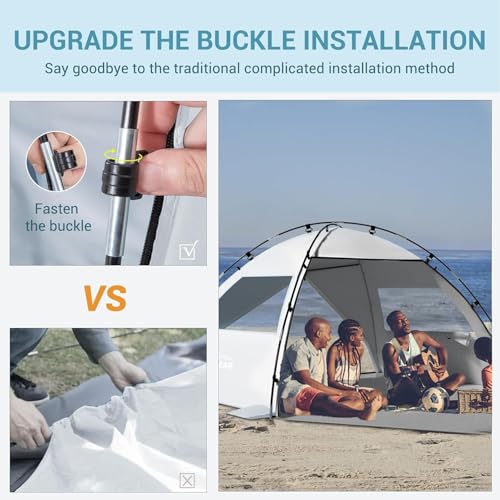Elegear CumbreX™ Beach Tent Sun Shelter with Canopy, 6-8 Person Beach Tent, Easy Setup UPF 50+ UV Protection Portable Lightweight Double Silver Coating Cabana Sun Shade Shelter - Silver - color: Silver, size: 6-8 Person