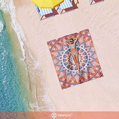Beach Blanket Waterproof Sandproof Oversized 95”x 80”,Sand Free Beach Mat with Corner Pockets,Portable Mesh Bag for Beach Festival,Picnic,Travel and Outdoor Camping (SunsetOrange Blue) - color: Sunsetorange Blue