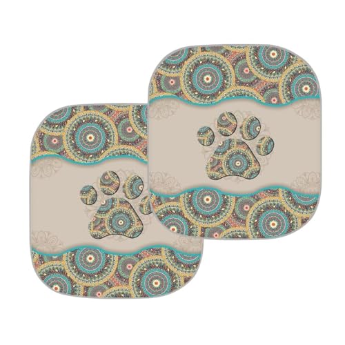 Mandala Dog Paw Windshield Sun Shade Automotive Interior Sun Protection Blocks 99% UV Rays and Keeps Your Vehicle Cool Make Your Trip More Comfortable - color: Mandala Dog Paw