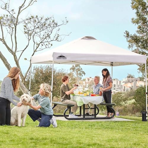 EAGLE PEAK Pop Up Canopy Tent with Wheeled Carry Bag, 8 Stakes, 4 Ropes, 4 Weight Bags, Easy Set Up Tent Canopy, 10x10 ft, 100sqft of Shade, White - color: White, size: 10x10