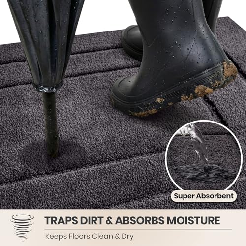 PURRUGS Dirt Trapping Door Mat 24" x 59", Non-Slip/Skid Machine Washable Entryway Rug, Dog Doormat, Super Absorbent Welcome Mat for Muddy Wet Shoes and Paws, Charcoal - color: Charcoal, size: 24" X 59"