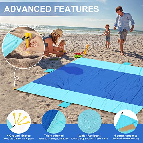 ACH Beach Blanket Waterproof Sandproof Extra Large Beach Mat Oversized 120"×108" Portable Lightweight Outdoor Family Mat for Indoor Outside Picnic Camping Hiking Travel - color: Light Blue