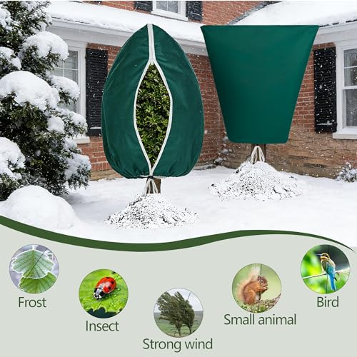 Plant Covers Freeze Protection,1 Pack Frost Cloth with Zipper Drawstring 80''×95'', Reusable Outdoor Protection Jacket for Shrub Tree Potted Plants Winter Cold Weather(Green) - size: 80"×95"