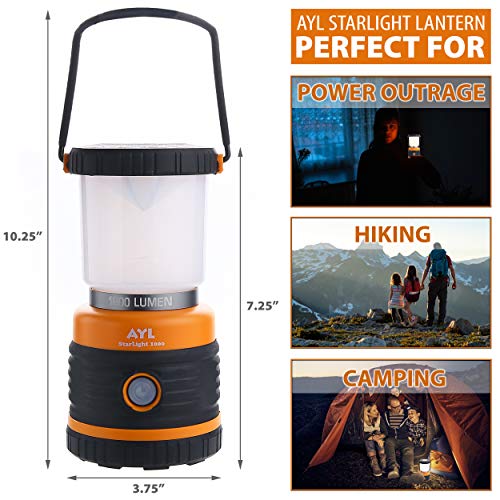AYL LED Camping Lantern, Battery Powered LED 1800LM, 4 Camping Lights Modes, Perfect Lantern Flashlight for Hurricane, Emergency Light, Storm, Power Outages, Survival Kits, Hiking, Fishing, Tent, Home - size: 1 Pack