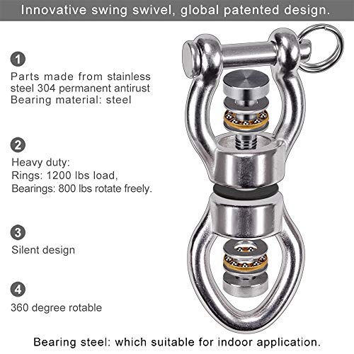 SELEWARE Silent Bearing Swing Swivel, 360° Rotational Device Hanging Accessory with Removeable Buckle for Tree Swing, Hammock Chair, Climbing Rope, Yoga, Kids Swing Swivel 1200LB Capacity, 2 Pack - color: Swivel - Style D Only, 2 Pack