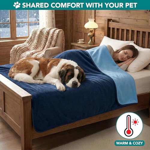 PetAmi Waterproof Pet Blanket Dog Bed Couch Cover for Furniture, Reversible Washable Soft Fleece - color: Navy/Blue, size: X-Large (60x80)