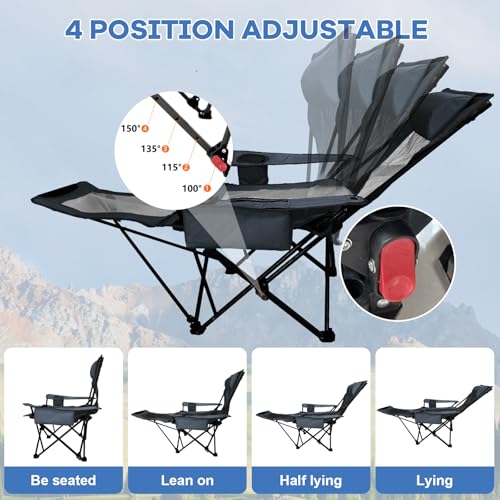 2-Pack Reclining Camping Chair 4 Position with Foot Rest Comfortable for Adults 265Ibs Folding Lounger Mesh Beach Chair with Cooler Bag and Cup Holder for Outdoor Patio - color: Grey, style: 2-Pack - No Cotton Pad