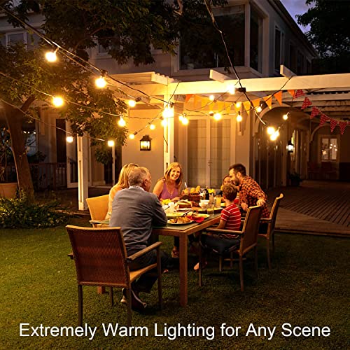 OHLUX Outdoor String Lights,110FT Dimmable Patio Lights with 58 Shatterproof 2200K LED G40 Bulbs(2 Spare),Waterproof Hanging Lights String for Outside Backyard Cafe Porch Deck Porch - size: 110ft