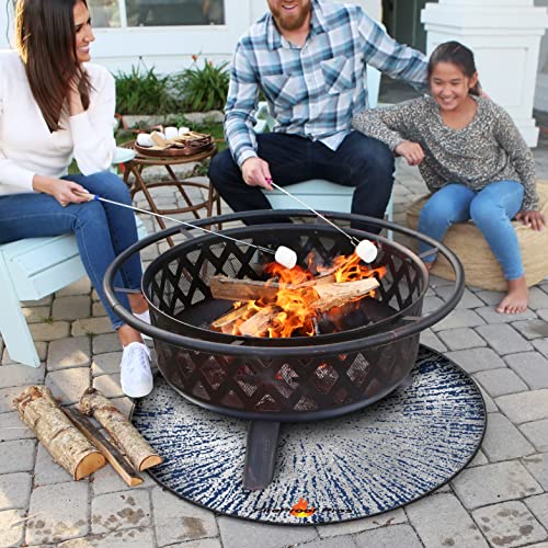 40" Blue Color Design fire mat for Under firepit. Heat Retardant Pattern that insulates Heat and Protects from Falling Embers. Heat Insulation Flame Protection - size: 40 Inch Diameter Blue Design Mat